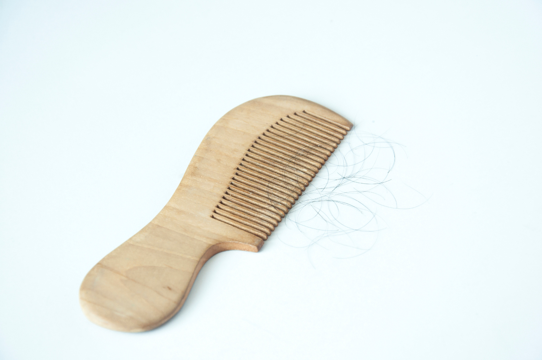 Comb and hair loss on white background